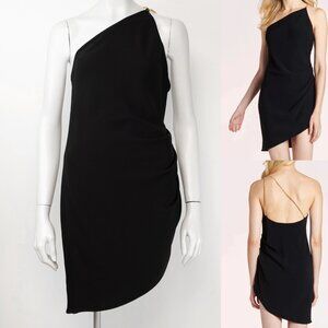 Amanda Uprichard Evie Dress Mini Asymmetric Neck Gold Chain Black Size Medium